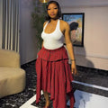 European and american cross-border women's fashion:  summer new arrival - high-waisted, slimming, tie-up, plaid, petite-friendly, asymmetrical midi skirt