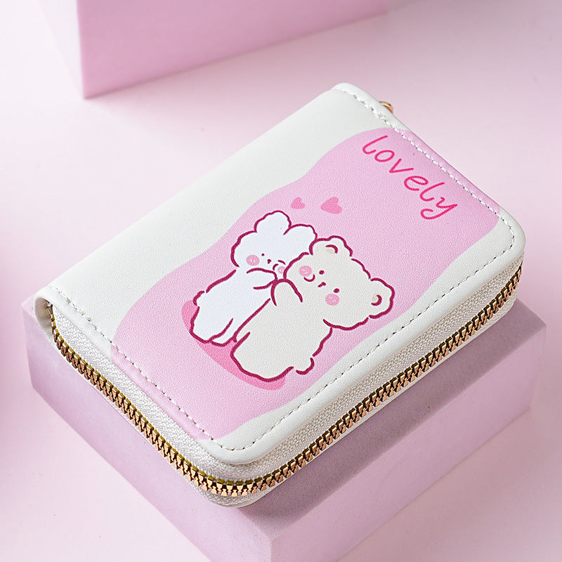 Primary school students small card bag horizontal children and girls new bear sweet cartoon cute short zipper change card bag