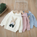 Girls' hooded sweater -  autumn/winter collection - rabbit design, versatile knit pullover, fleece-lined, thickened, pullover sweatshirt