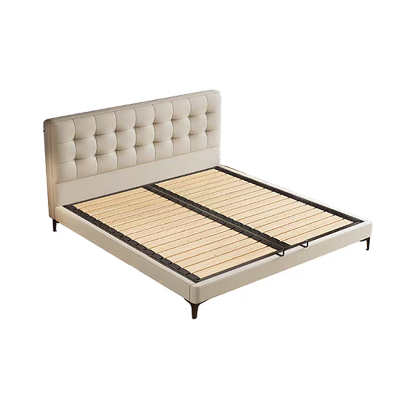 Ready-to-ship genuine leather beds from foshan, custom-made high-end bedroom furniture, minimalist low-profile headboards, waffle-textured upholstered double beds for master bedrooms