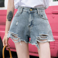 Distressed denim shorts - new korean style, fashionable & versatile, hand-weathered wash, high-waisted wide leg shorts for women
