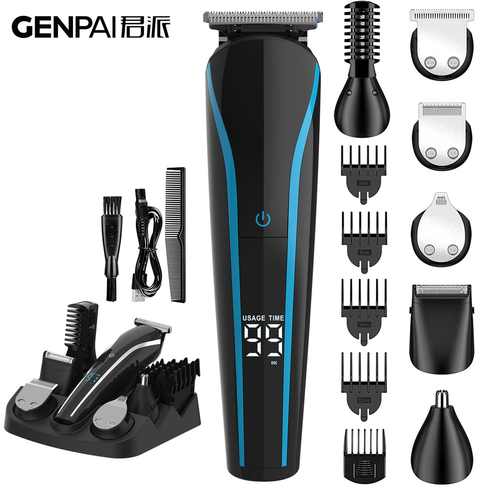 Electric hair clipper grooming kit with lcd display - includes nose hair trimmer, hairdressing clipper, rechargeable shaver, and bald head shaving attachment - multifunctional