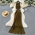Accessible luxury halter sleeveless sexybacklesselegancedress women's summer hot girl waist slimming sexy vacation style long skirt