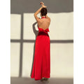 Solid color backless bowknot bodycon maxi dress, women's elegant party dress for evening events and dates