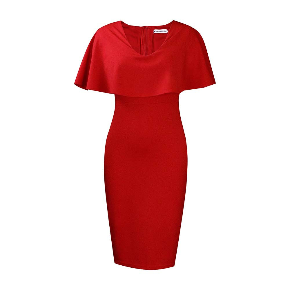 D199 cross-border  summer new arrival: solid color short-sleeve peach neckline, chic and stylish bodycon dress - european and american export style