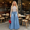 European and american style women's casual jeans - new  cross-border fashion: washed, pleated, wide-leg flare jeans