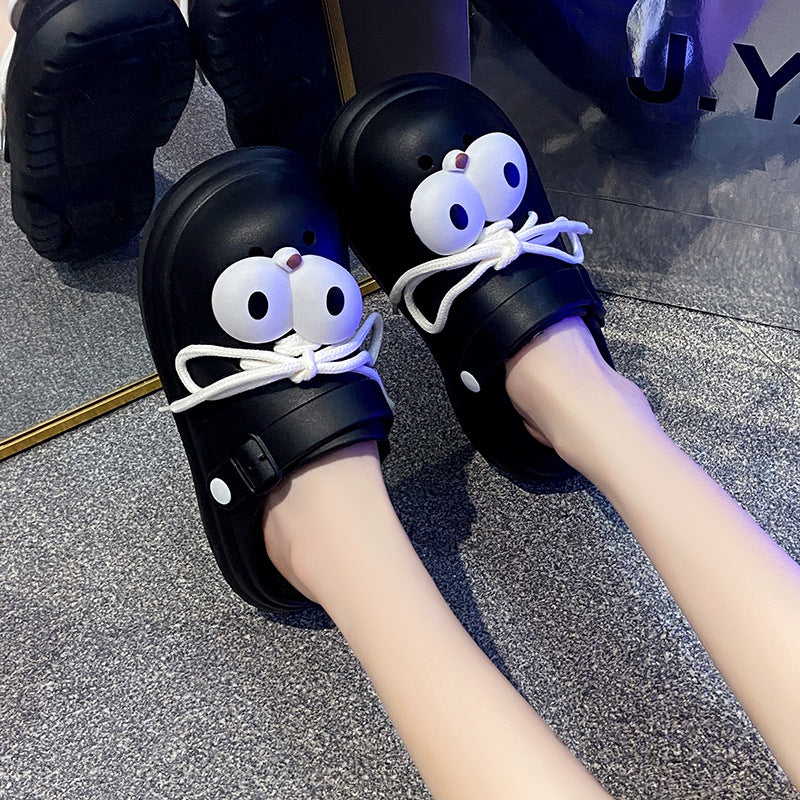 Big eyes cartoon croc shoes women's new arrivaloutwearnon-slipcutetoe sandals thick sole slippers couple croc shoes