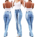 fashion  spring new  fashion stretch slit flare high waistjeans women's pants
