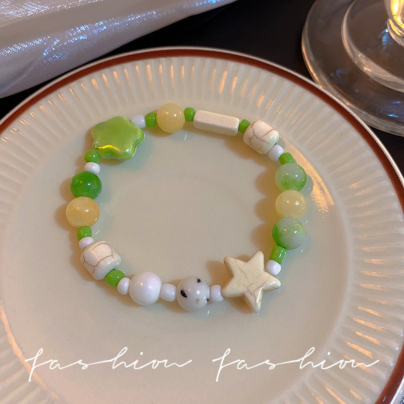 Green ceramic beaded bracelet for women - dopamine jewelry, niche, light luxury, exquisite bracelet, cute, high-value, student party accessory