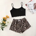New "honey" letter print cami top and leopard print shorts loungewear set