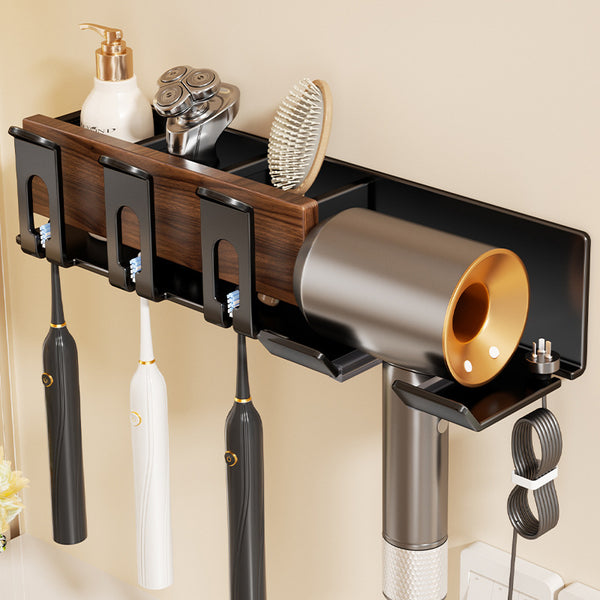 Walnut Electric Toothbrush Shelf Hair Dryer Holder Non-punching Wall-mounted Bathroom Mouthwash Cup Teeth Cup Holder