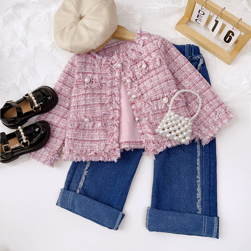 Girls' chic blouse - spring/autumn collection - korean style pink trendy light luxury baby cardigan