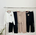 2025 fall/winter new arrival: plaid patchwork crewneck embroidered knit top and pants two-piece set for export