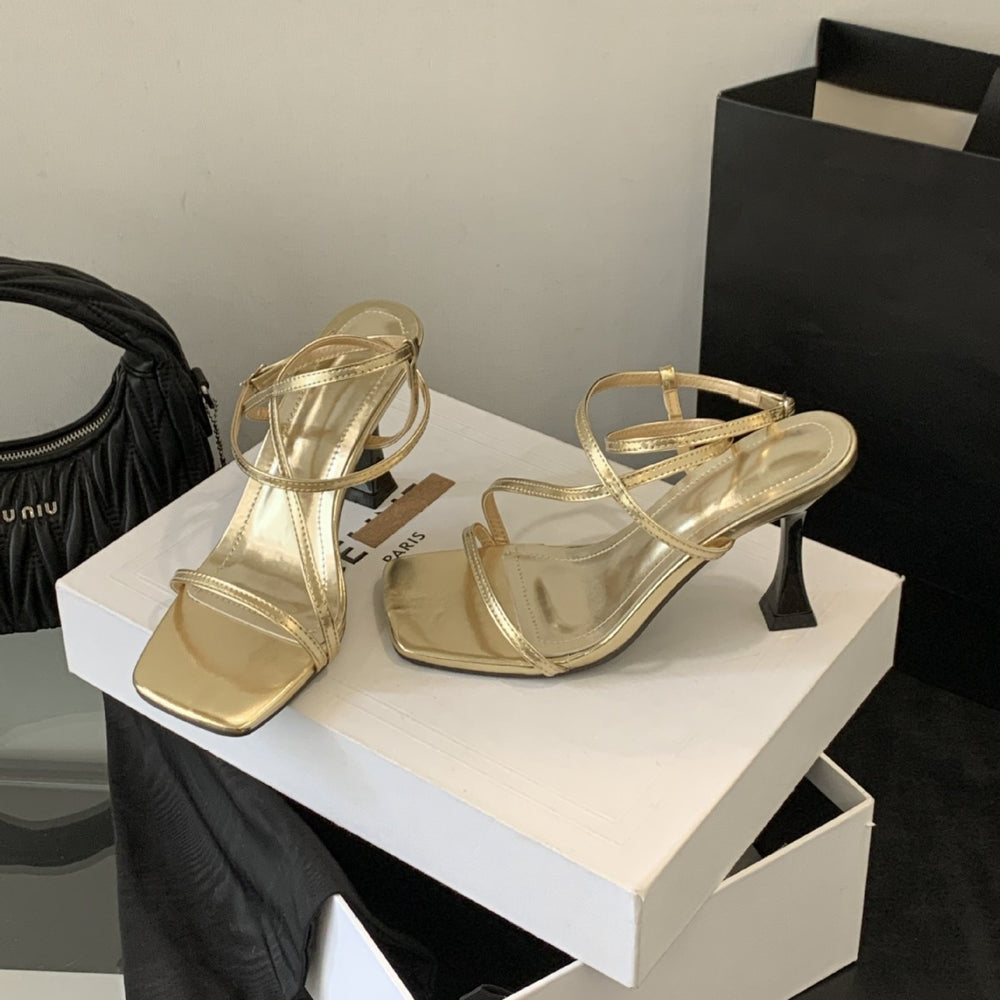 New arrival hot sale 35-42 size frenchniche stylesense of design one-word buckle strap roman elegantfashion stiletto heels
