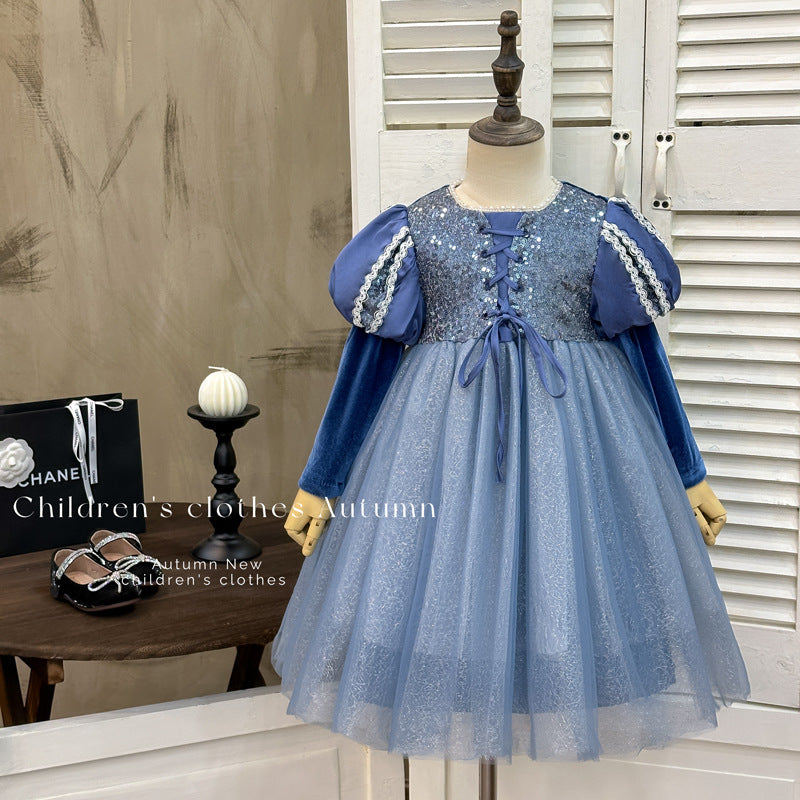 Girls' dress  autumn new fashionable sequin tutu dress high-end heavily embellished princess dress hostess gown
