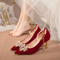 Wedding shoes for women with thick heels 2023fall and winternew arrival bride red non-tiring feet wedding dress xiuhe two-piece suit