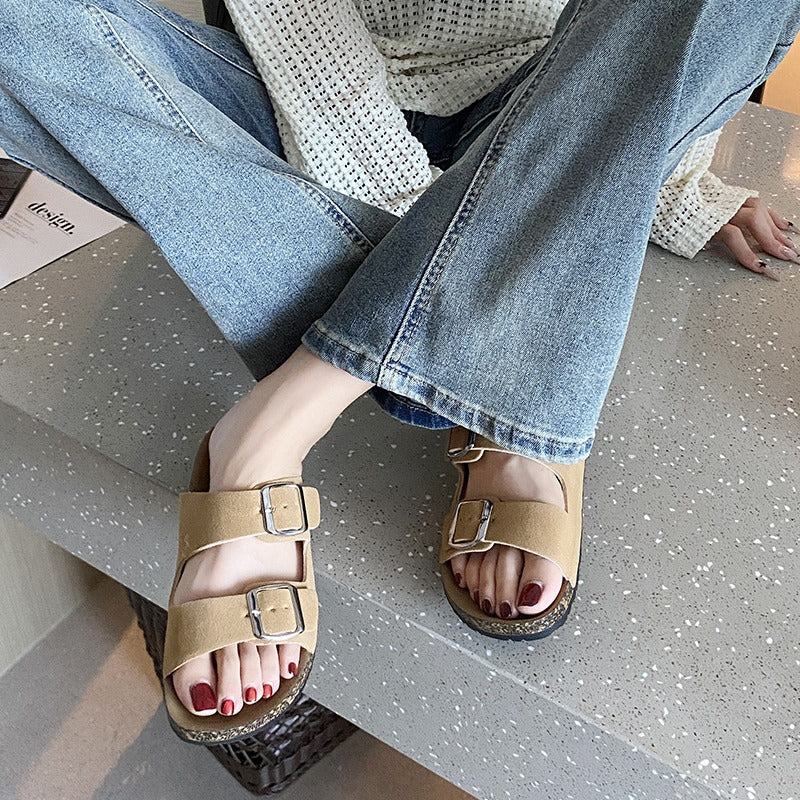 2026 new french retro chunky platform double buckle french chic sandals & slippers - summer outdoor fashion, export quality