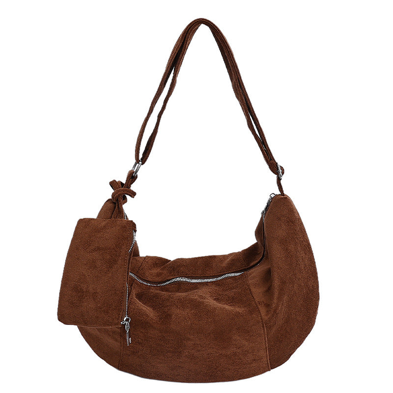 Fall and winterfashionable shoulder bag for women stylisheasiest for match coin small bag large capacity pure color suede tote bag