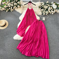 Beach vacation style set for women,  new arrival: halter chiffon top with heavily pleated skirt, premium two-piece outfit