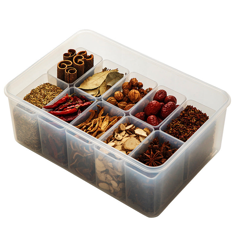 Kitchen seasoning multi-grid storage box, star anise cinnamon dried pepper seasoning box, cabinet storage moisture-proof sealed box