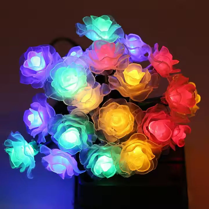 Cross-border new solar light string outdoor waterproof courtyard festival outdoor decoration flash rose lights