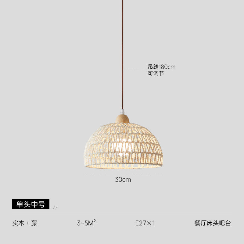 Japanese-style log cream wind restaurant chandelier dining table bar light retro homestay store bedroom balcony rattan art lighting