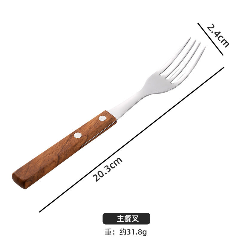 Factory direct sales scandinavianins style 304 stainless steel huanghuali wooden handle knife, fork, spoon, tea spoon, western food tableware suit