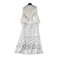 French riviera style heavy knit crochet dress - women's summer korean style white a-line dress - high-end slimming fit