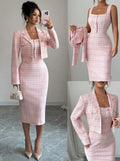 European and american autumn new arrivalfrenchretro tweed style lapel long sleevesoutwearelegant vest skirt two pieces