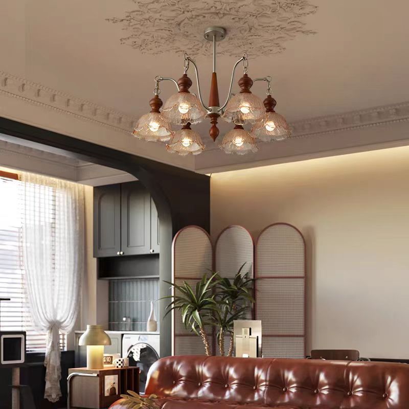 Walnut bedroom dining room light medieval living room Nanyang style French retro ice cracked glass multi-head chandelier