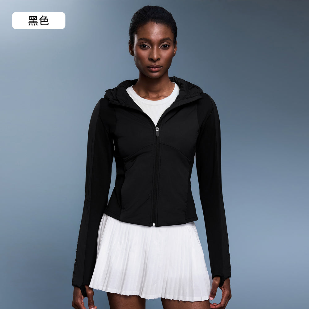 Women's fall/winter cropped lightweight padded cotton jacket - slim fit, fleece-lined, open front cardigan, sporty hooded top d25121