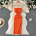 Spring and summer elegant socialite haltercut outtube top hip-covering long skirt women's tight sexybackless slit knitting long skirt