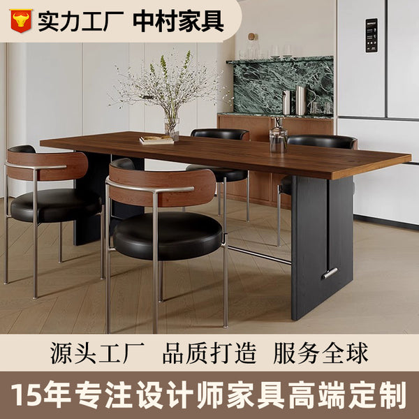 Simple medium and ancient style small apartment walnut solid wood dining table and chair combination retro tea table desk rectangular designer