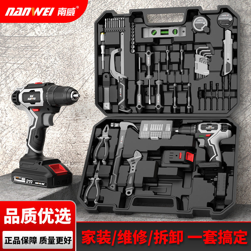 Nanwei brushless cordless drill kit 110-piece set, hand tool household multifunctional combination electric screwdriver
