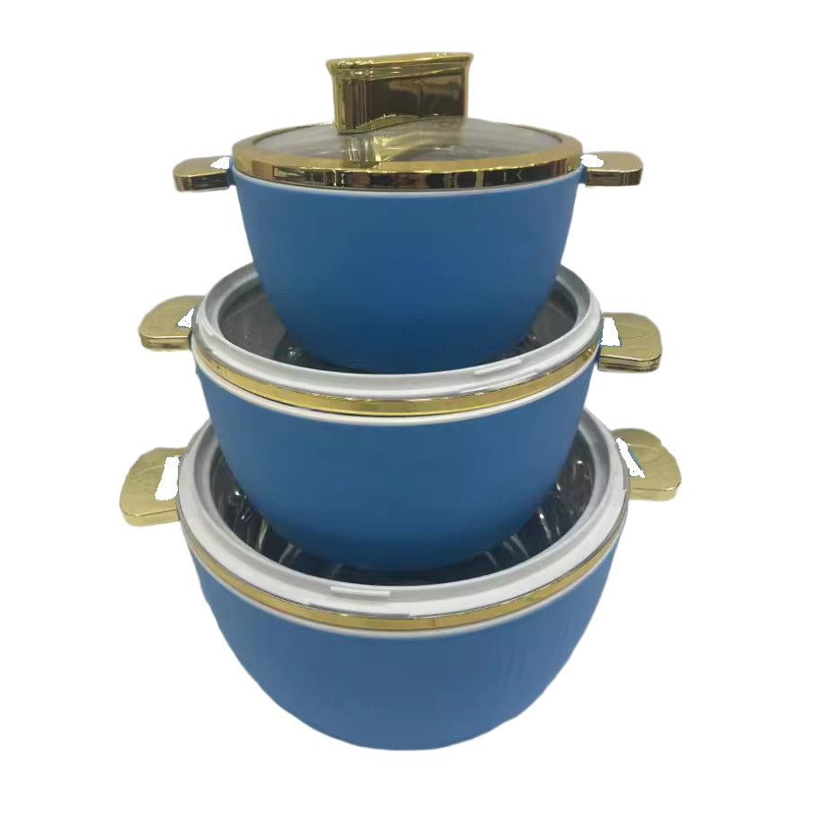 hot-selling factory direct sales fresh-keeping lunch box thermal insulation bucket golden handle high-end stainless steel thermal insulation pot three-piece combination