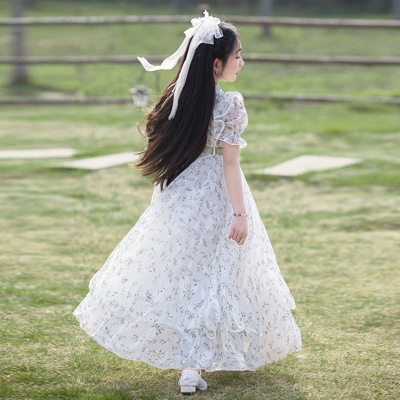 Girls' summer floral maxi dress - new  chiffon beach dress with ruffle hem - in stock