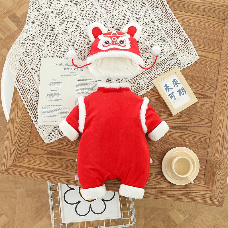 Baby new year's outfit winter cotton-padded jumpsuit baby chinese new year festive red clothes infant cotton-padded outing clothes