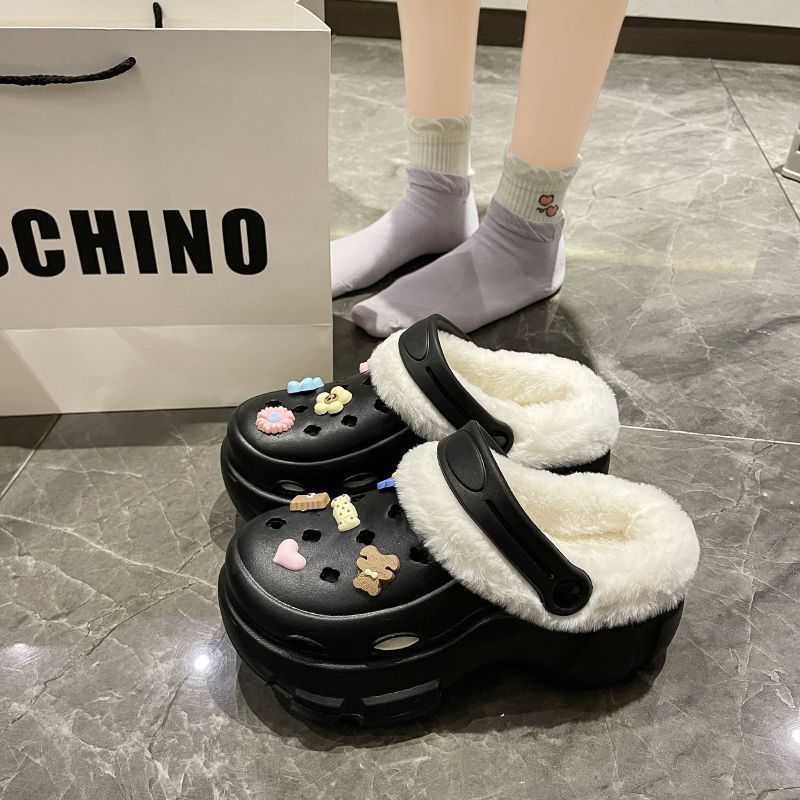 Clogs fleece-lined women's outwear winter 2023new arrivalthick soleincreased popularcasualheattechnon-slip cotton shoes for women