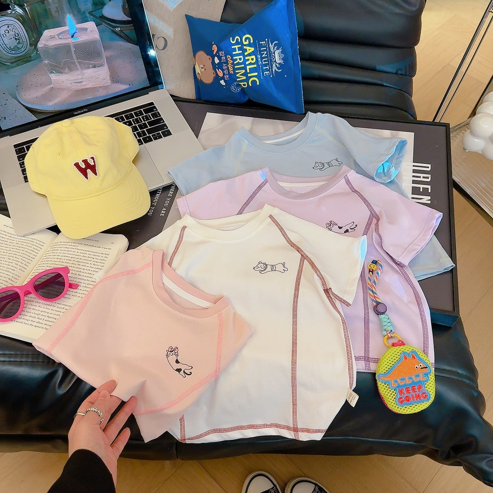Kids' summer new arrivals: unisex color block t-shirts - versatile short sleeve dopamine crewneck tops, korean style casual children's wear
