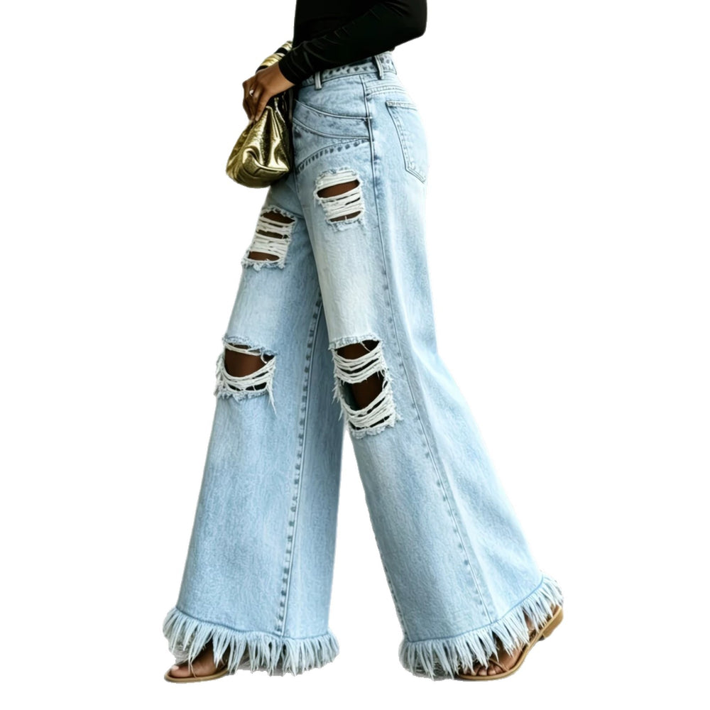 European and american style women's wide leg jeans - hot girl retro washed high waist floor length trendy versatile denim pants