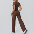 double-sided brushed pure color tight training long sleeves wide-leg yoga suit sports running fitness two-piece set