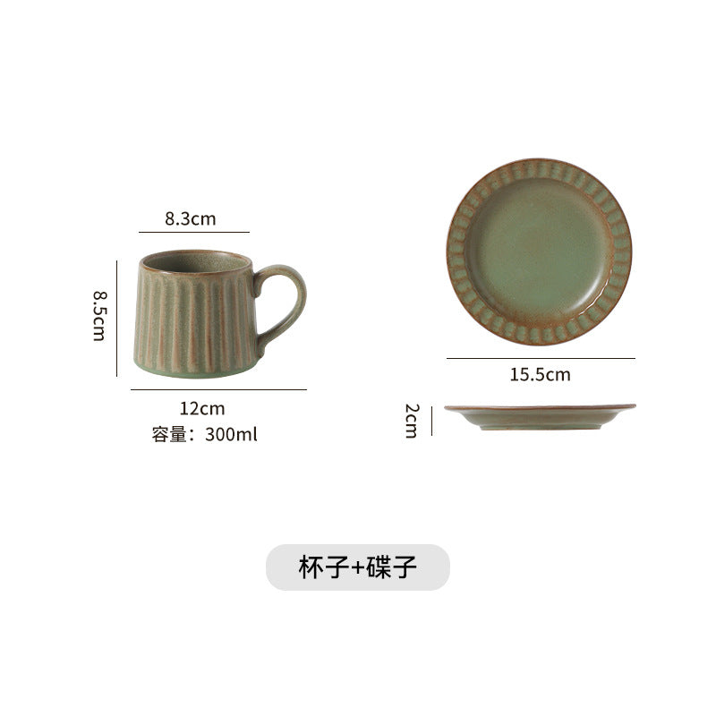 Vintage personalized ceramic striped afternoon tea milk coffee cup hand-painted stoneware mug italian nostalgic style cup and saucer set