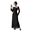 fashionautum mesh patchworklong sleeveselegance asymmetrical pleated silma-linedress women