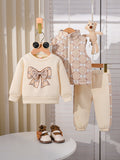 european and american quilted vest + patch embroidered round neck sweatshirt + trousers autumn and winter trousers suit three-piece set