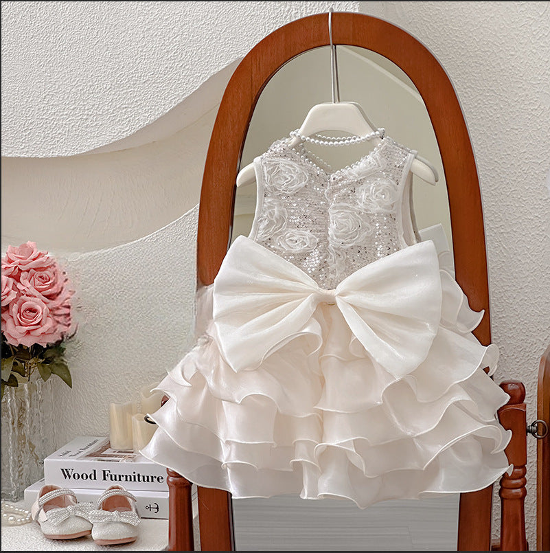 summer girls' sequin floral high-end dress, stylish princess party dress for baby girls, wholesale chic dresses