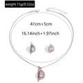 European and american cross-border fashion teardrop pendant jewelry set - women's pink sweet, light luxury, high-end necklace and earring set