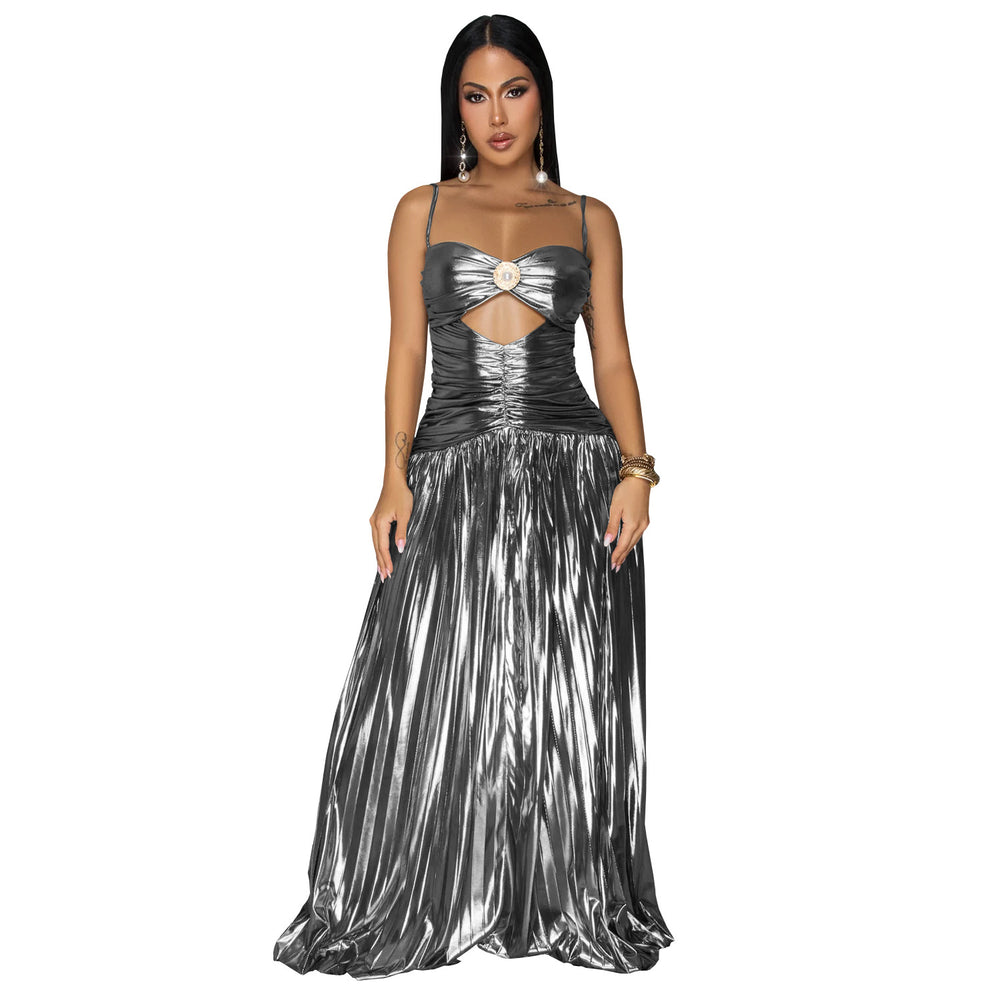 C7523 cross-border   fashion women's sexy camisole elegant prom sparkly dress