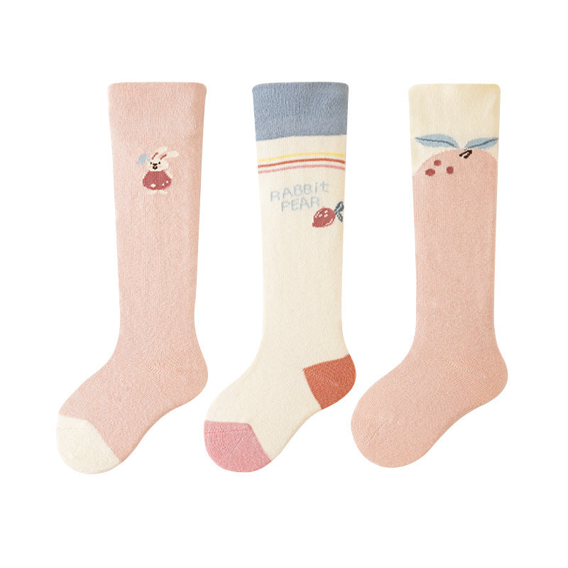 Babylon three-pair high-tube combed cotton breathable baby long socks cartoon boneless loose-top over-the-knee socks category a