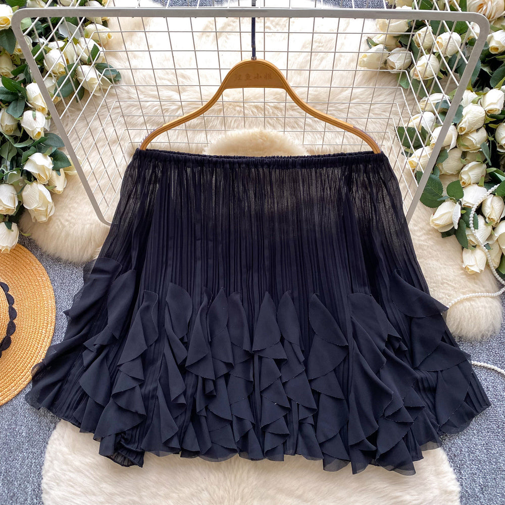 K-stylesense of design petal mesh patchworkshirt women's one shoulder cut out sleeveless looseslimming lookclassytops