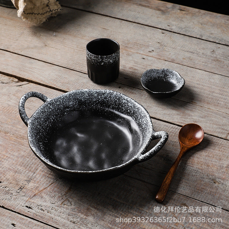 Japanese retro one-person meal set deep dry pot vegetable plate for homeclassy curry rice plate double ear soup plate
